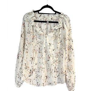 A New Day Ivory Abstract Tie-Neck Peasant Blouse, M
